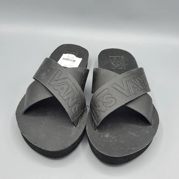 Vans Shoes New Womens Vans Leather Cross Strap Black Sandals